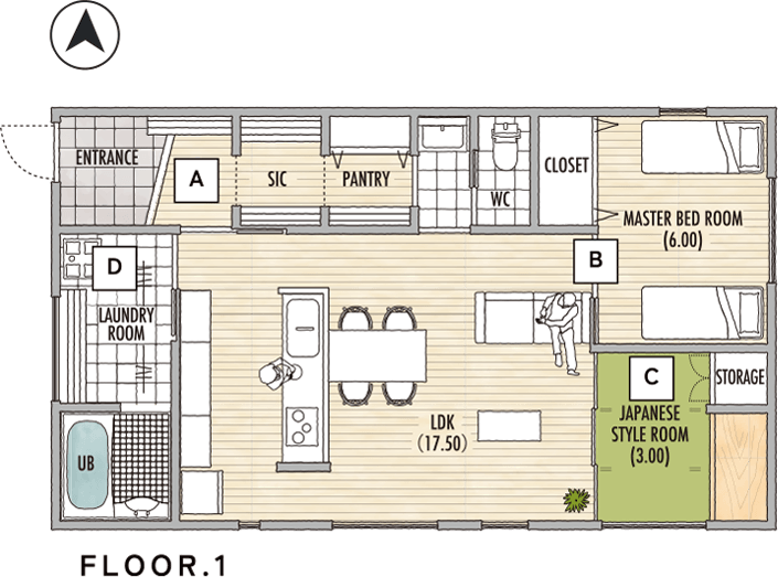 平屋 21.00坪 間取り図