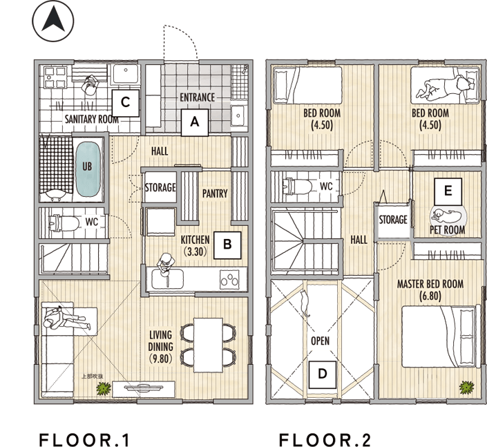 ペットと暮らす 21.00坪 間取り図