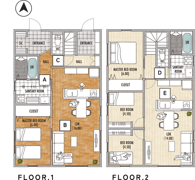 二世帯住宅 38.00坪 間取り図