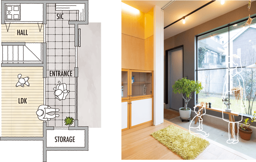 境界線ゼロの土間リビング